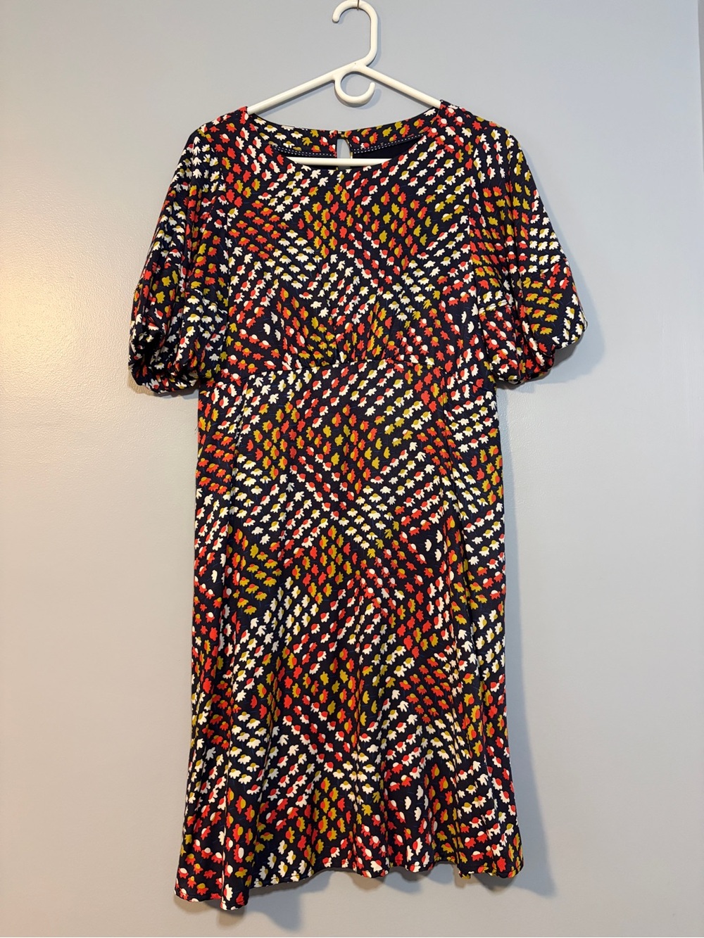 Maeve Navy Multicolor Geometric Flower Midi Dress Pockets